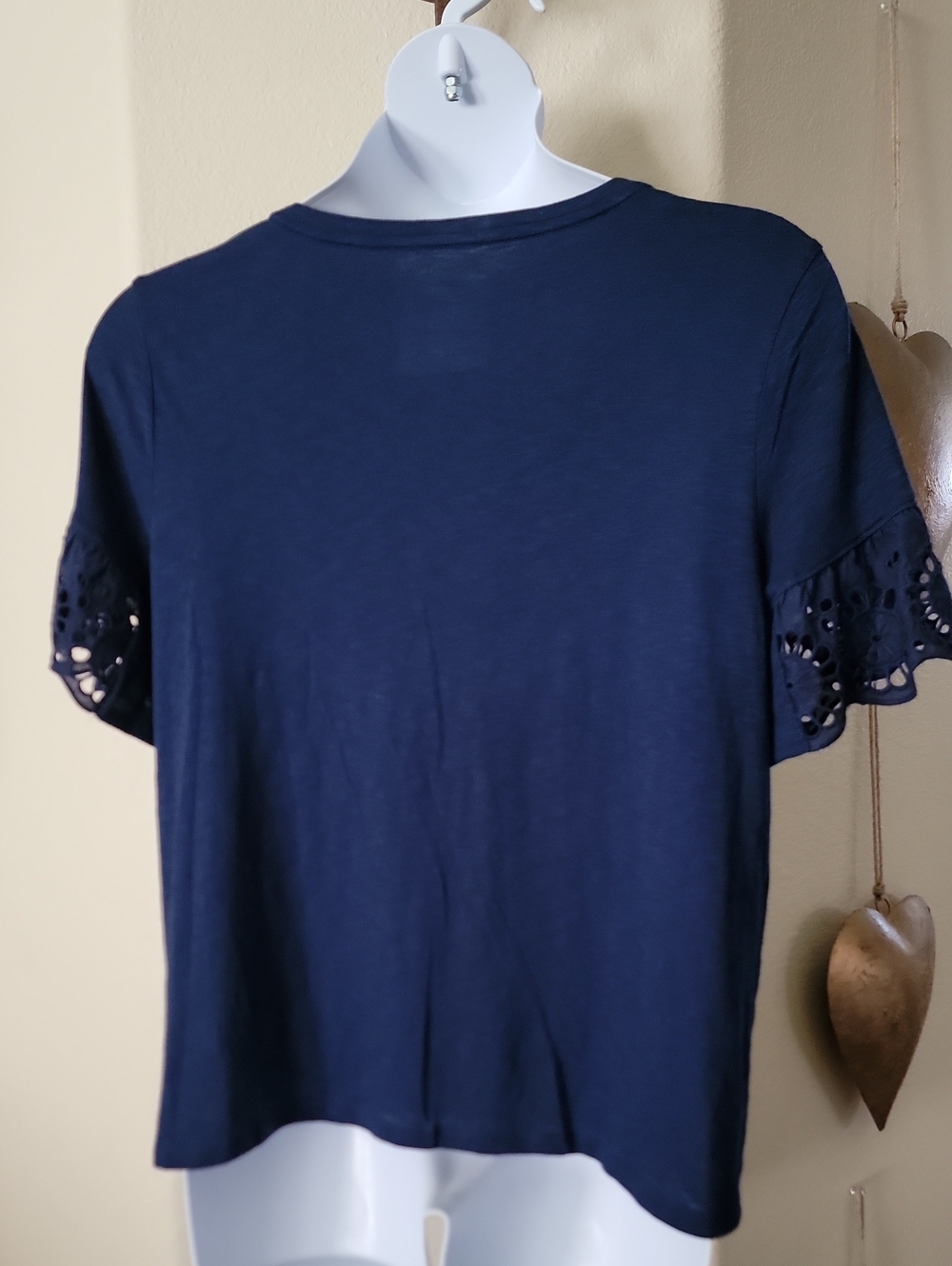 SONOMA Short Sleeve Embroidered Sleeve Top Navy Blue Size XL NWT - Picture 4 of 9